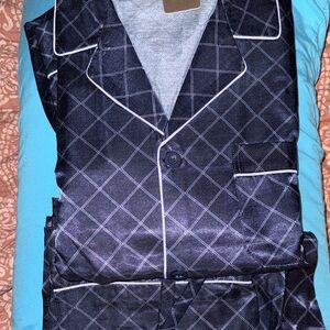 Men’s Navy Blue Checkered Pajama Set